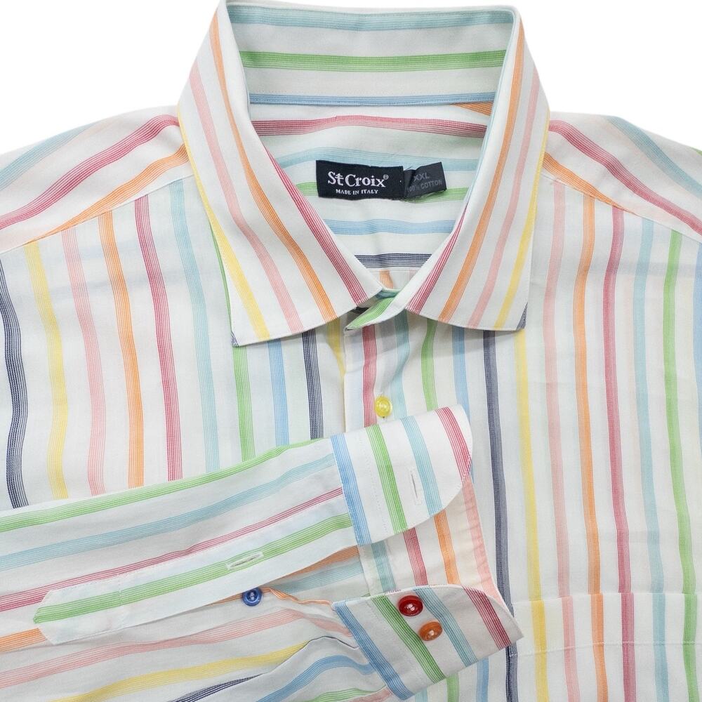 St. Croix Rainbow Stripe Long Sleeve Dress Shirt Multicolor Italy Mens XXL